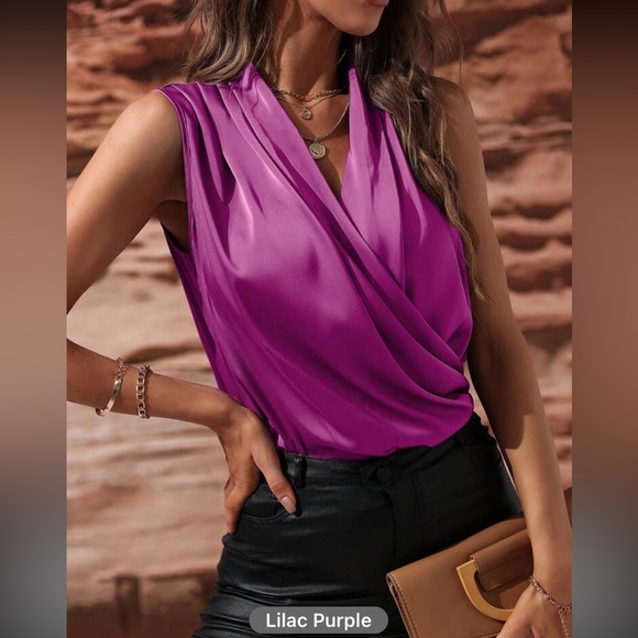 Elegant Classy Overlay Sleeveless Office Work Top Blouse - Picture 7 of 10